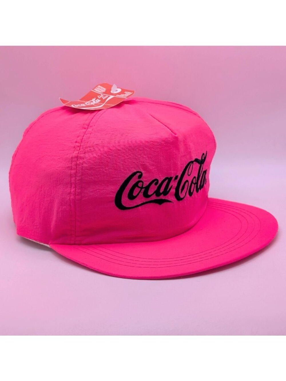 NEW Vintage Coca-Cola Coke Hat Snapback Cap 80s Neon Hot Pink Nylon Retro NWT